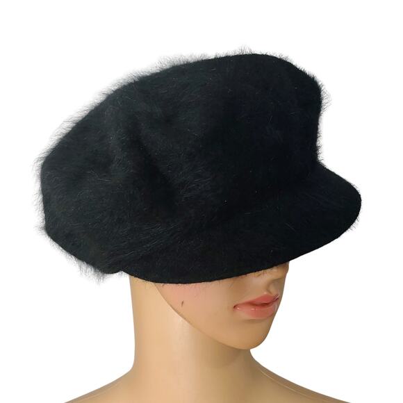 1990s Black Page Boy Cap Liz Claiborne Vintage Wool Rabbit Fur Blend Hat Small - Picture 3 of 6